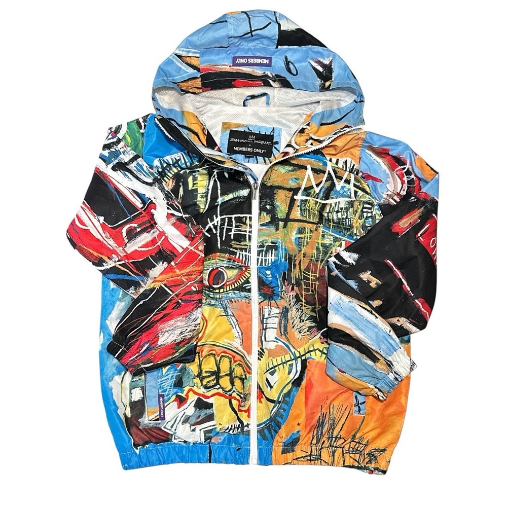 Members Only Jean-Michel Basquiat Rare Hooded Ltweight Windbreaker Jacket Size S